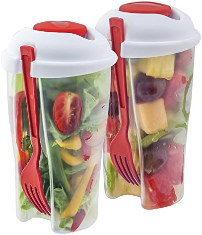 APPEALing Goods Portable Healthy Salad Shaker, 30 oz (2 pack, Red)