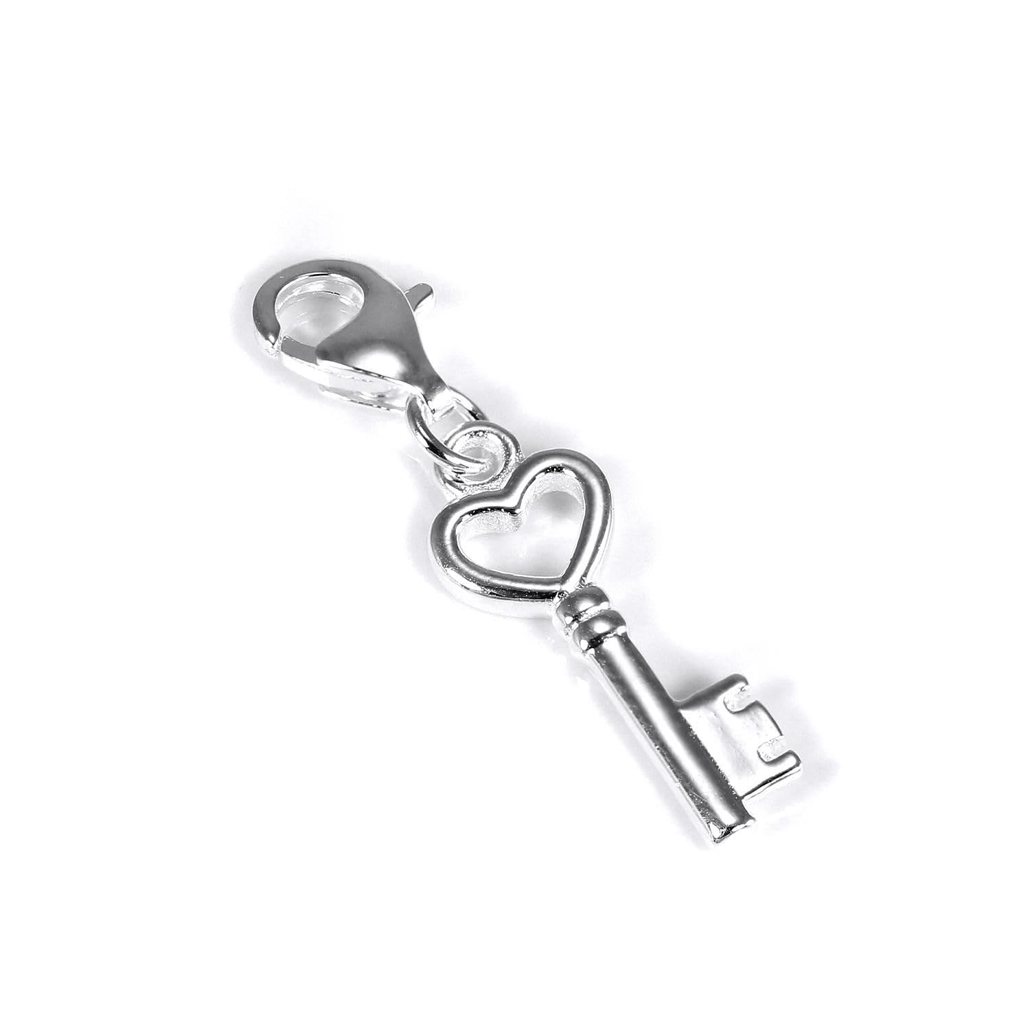 jewellerybox Sterling Silver Heart Key Clip on Charm