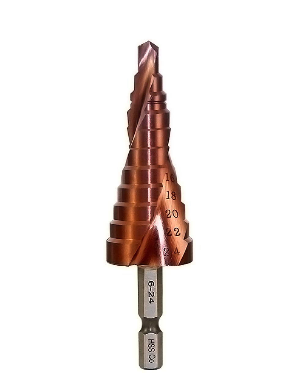 Mengshen Cobalt Step Bit 6-24mm, M35 HSS Spiral Flute Large Drill Multi-Hole Hex Shank Counterbore Drilling Cutting Enlarge Stainless Steel Plate Quenching Steel Plate