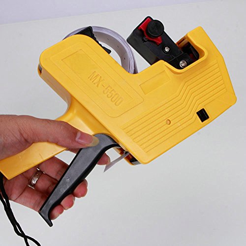 Zorpia Mx-5500 Single Row Labeler Price Tag Label Gun Plastic 8 Digits Hand Price Labeller Tag Gun+ Ink Roller + Single Row Label Paper Price Sticker Roll for Offices & Markets (Yellow)