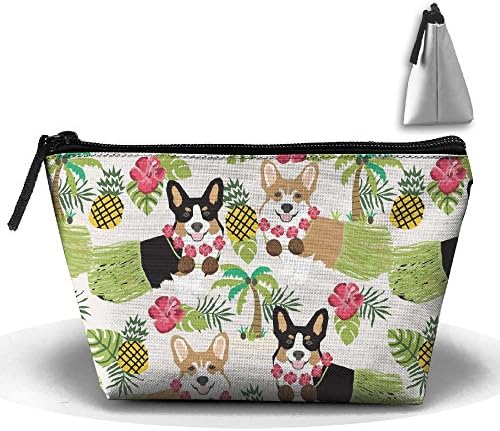 Hawaiian Tropical Summer Corgis Pineapple Palm Zipper Closure Pouch Travel Multi-functional Cosmetic Bags