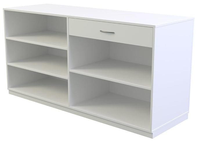 Ladeneinrichtung Verkaufstheke Kassentresen mit Einlegeböden und Schublade 1800 x 600 x 900 mm Dekor Weiß miniperl
