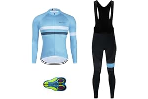 MOXILYN Cycling Jerseys Men Set Bike Clothing for Men Long Sleeve Bike Jacket and Cycling Bibs Pants with 20D Gel Pad