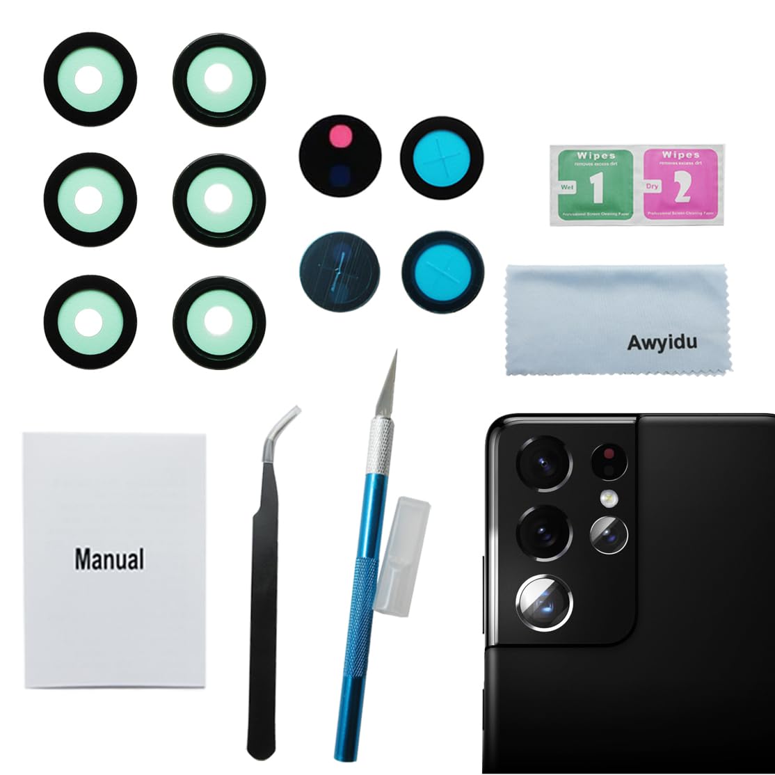 Photo 1 of Awyidu 5pcs OEM New Rear Camera Glass Lens Replacement for Samsung Galaxy S21 Ultra 6.8 inches with Adhesive Preinstalled Installation Manual and Repair Tools Kit (for S21 Ultra)