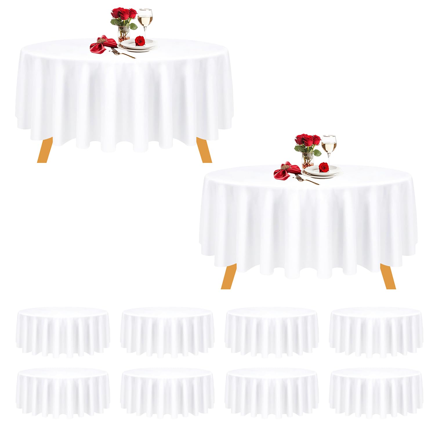 Trimming Shop Round Table Cloth, 228cm Diameter, Polyester Tablecloth 90 Inch Stain and Wrinkle Resistant Washable Table Cover for Kitchen Dinning Party, Wedding Banquet Decoration, White, 10pcs