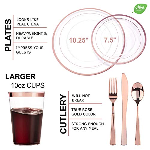 image for Mint Tableware 25 Guest Rose Gold Clear Plastic Dinnerware Party Set -