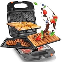 Duronic 3 in 1 Snack Maker SWM60 Electric Sandwich and Toastie Makers 1200W Waffle Iron Panini Press with Interchangeable Cooking Grill Plates for Desserts Waffles Sandwiches Family
