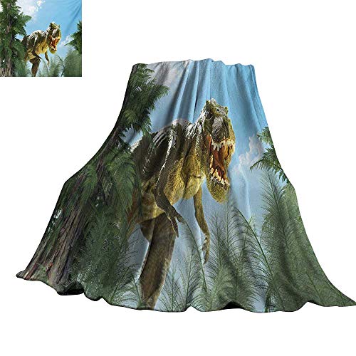 RenteriaDecor Fantasy,Digital Printing Blanket Giant Dinosaur in Forest Jurassic Monster Fossil Creature Digital Design Throw Rug Sofa Bedding 90"x70"