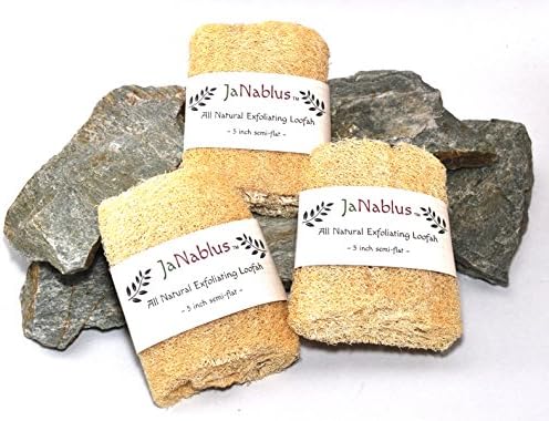 Natural Loofah, 5" Exfoliating Sponge, Semi-Flat design (3 Pack)