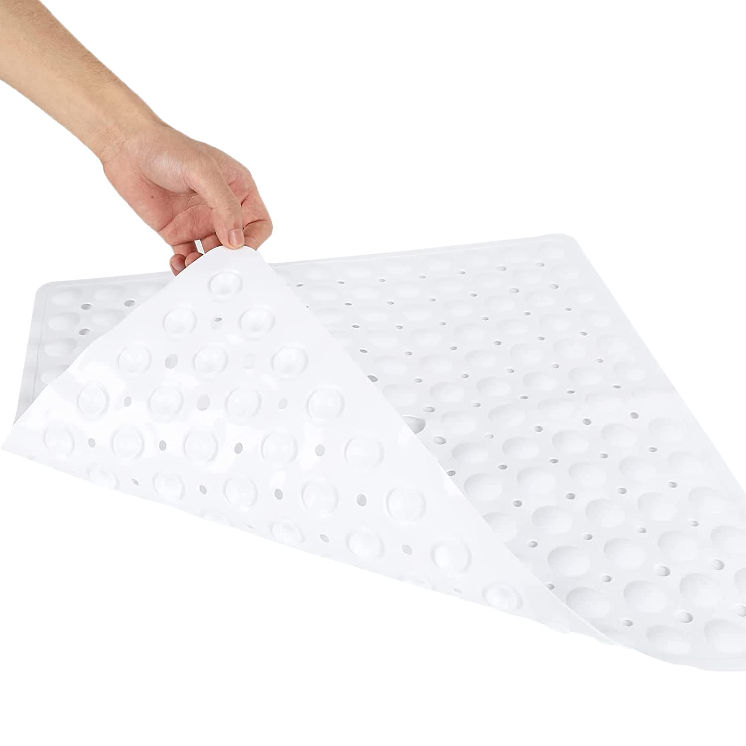Hafaa Bath Mat Non Slip Anti Mould Rubber Shower Mat - Square Bathroom Mats 53x53cm with 164 Strong Suction Cups Grip and Drain Holes - Soft Touch Machine Washable Bath Tub Mat (White)