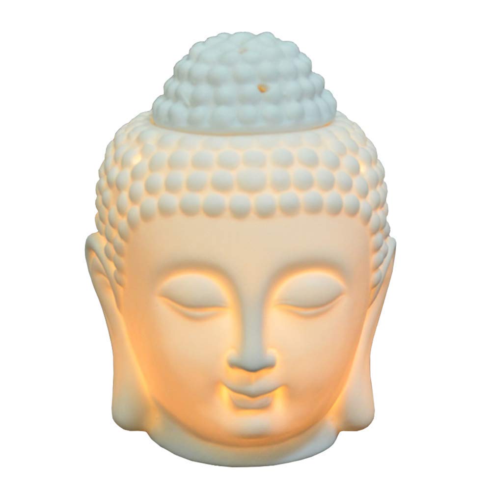 Ruilasago Buddha Head Candle Oil Burner, Ceramic Translucent Statue Hollow Essential Oil Burner Aromatherapy Diffuser Furnace Tealight Candle Holders for Yoga Meditation Room Home Decor (White)