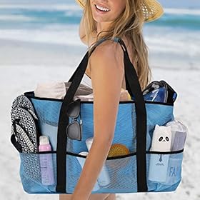 Beach Bag, Extra Large Beach Bags for Women Waterproof Sandproof, Mesh Beach Tote Bags Pool Bag Beach Essentials