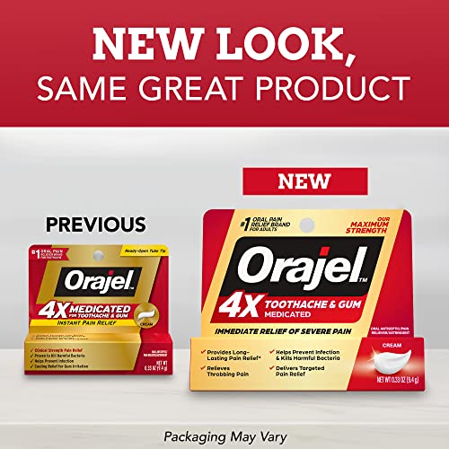 Orajel 4X for Toothache & Gum Pain Severe Cream Tube 0.33oz From Oral