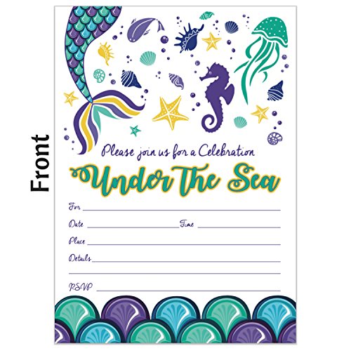 Mermaid Party Invitations for Kids: Pack of 25 Under the Sea Birthday Invites with Envelopes | Tell Everyone about Your Girls or Boys Magical Party with these Invitation Postcards