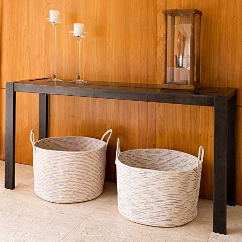 OrganiHaus Gray Cotton Rope Baskets with Handles Throw Blanket Basket