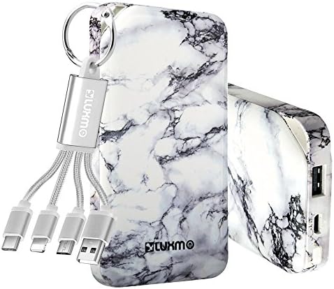 Slim Marble 10000mAh Power Bank Battery with 3-IN-1 Charging Cable - White
