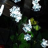 JOJOO Solar Powered 30 LED 16.5ft Snowflake String Lights Christmas Lights for X-mas, Garden, Patio, Outdoor Decor, White LT027