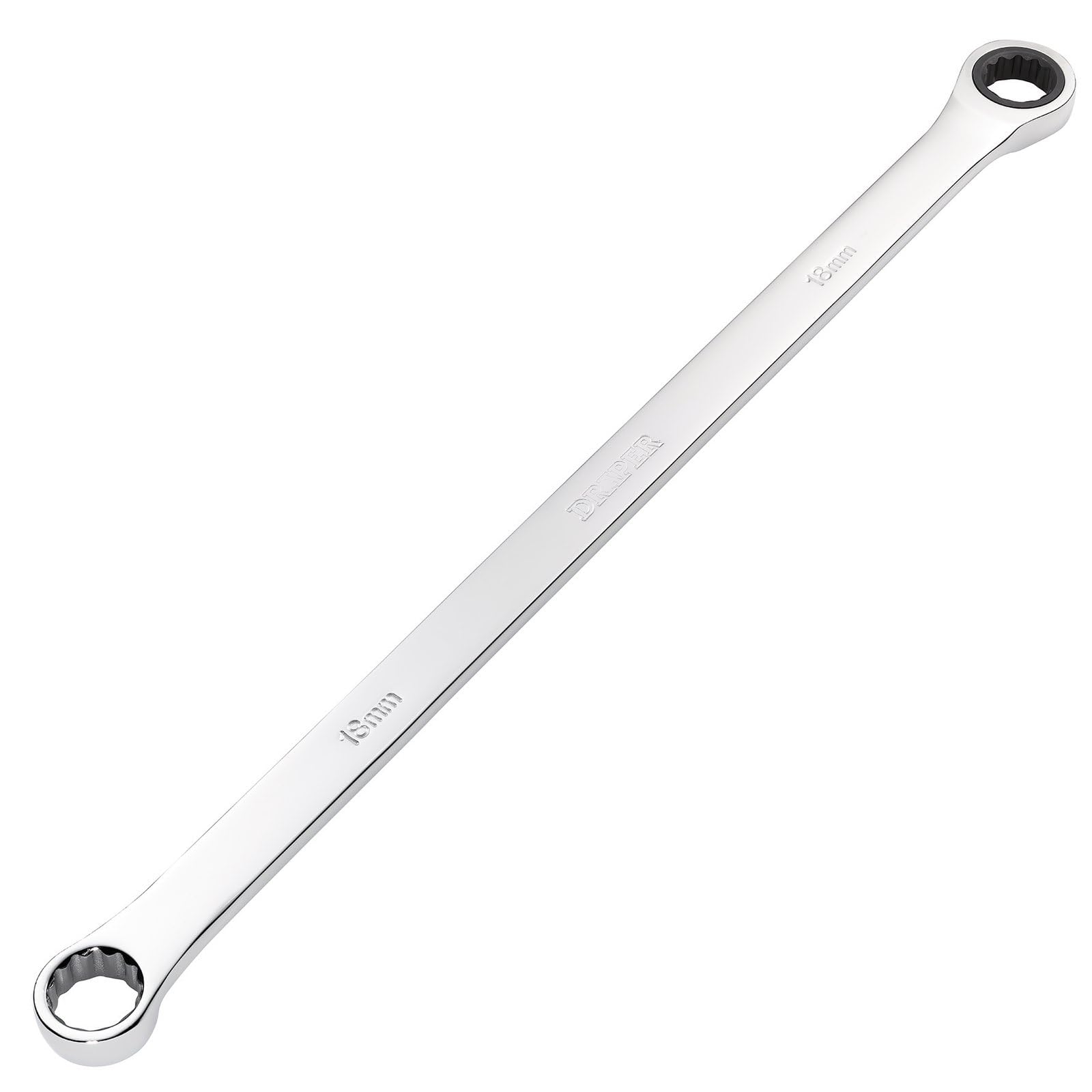 Draper 27776 HI-TORQ Metric Extra-Long Double Ring Ratchet Spanner, 18mm