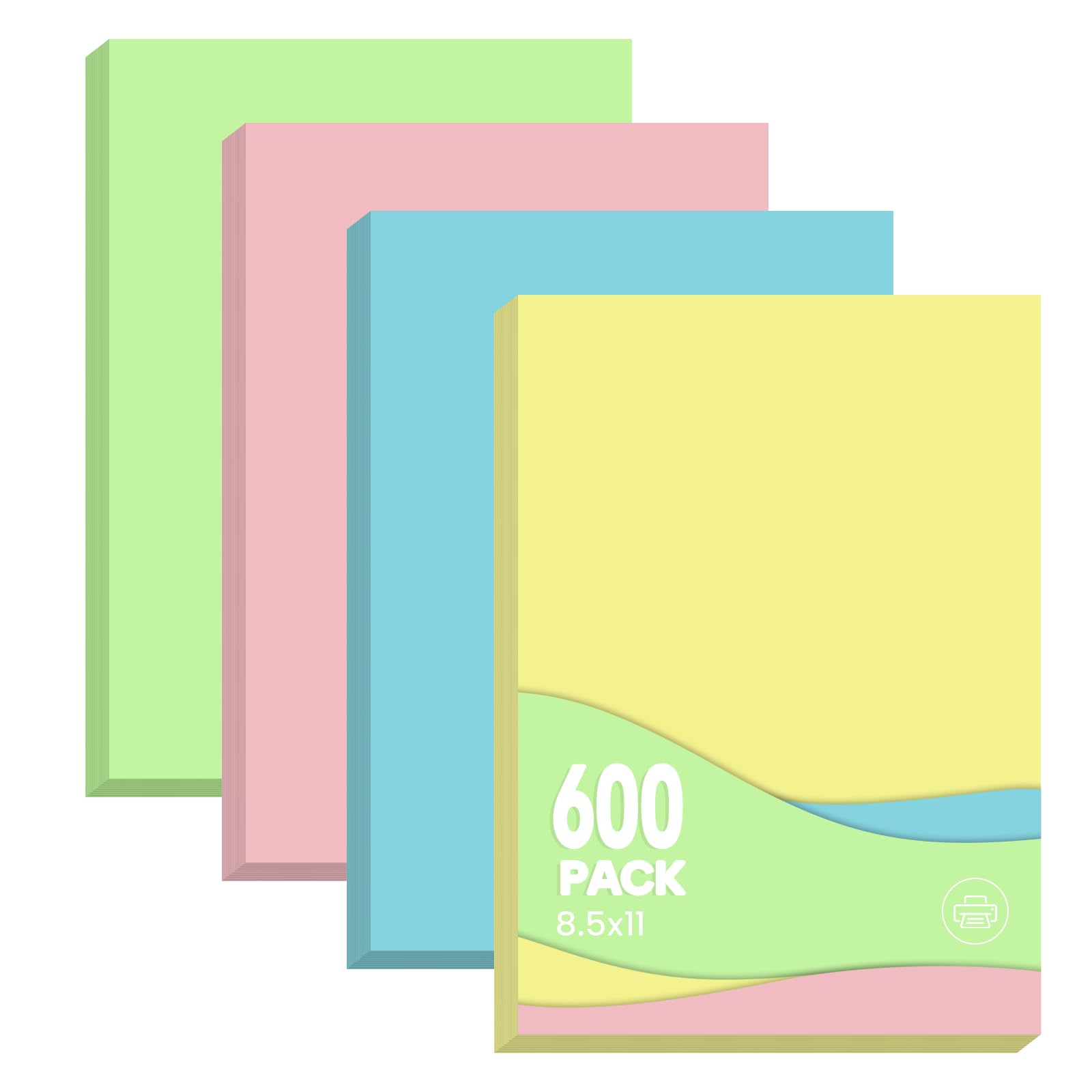 Photo 1 of Colored Copy Paper 8.5x11 Inches, 600-Sheets Letter Size Pastel Colored Paper Assorted Colors Printer Paper for Printing, Arts & Crafts, School Projects and Office Use