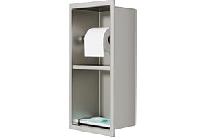 DAYONE Recessed Toilet Paper Holder with Storage, 304 Stainless Steel in-Wall Tissue Holder for Bathroom, Kitchen, Hotel (Bru