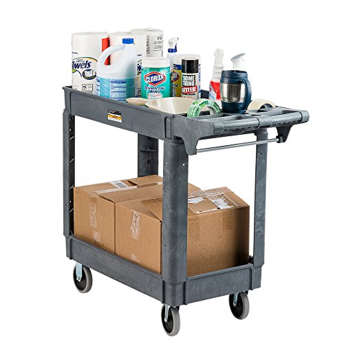 Pearington 2T-29835 Multi Purpose Heavy Duty 2 Shelf Service Cart & Utility Cart with 500lb Loading Capacity, Gray - Thumbnail 6