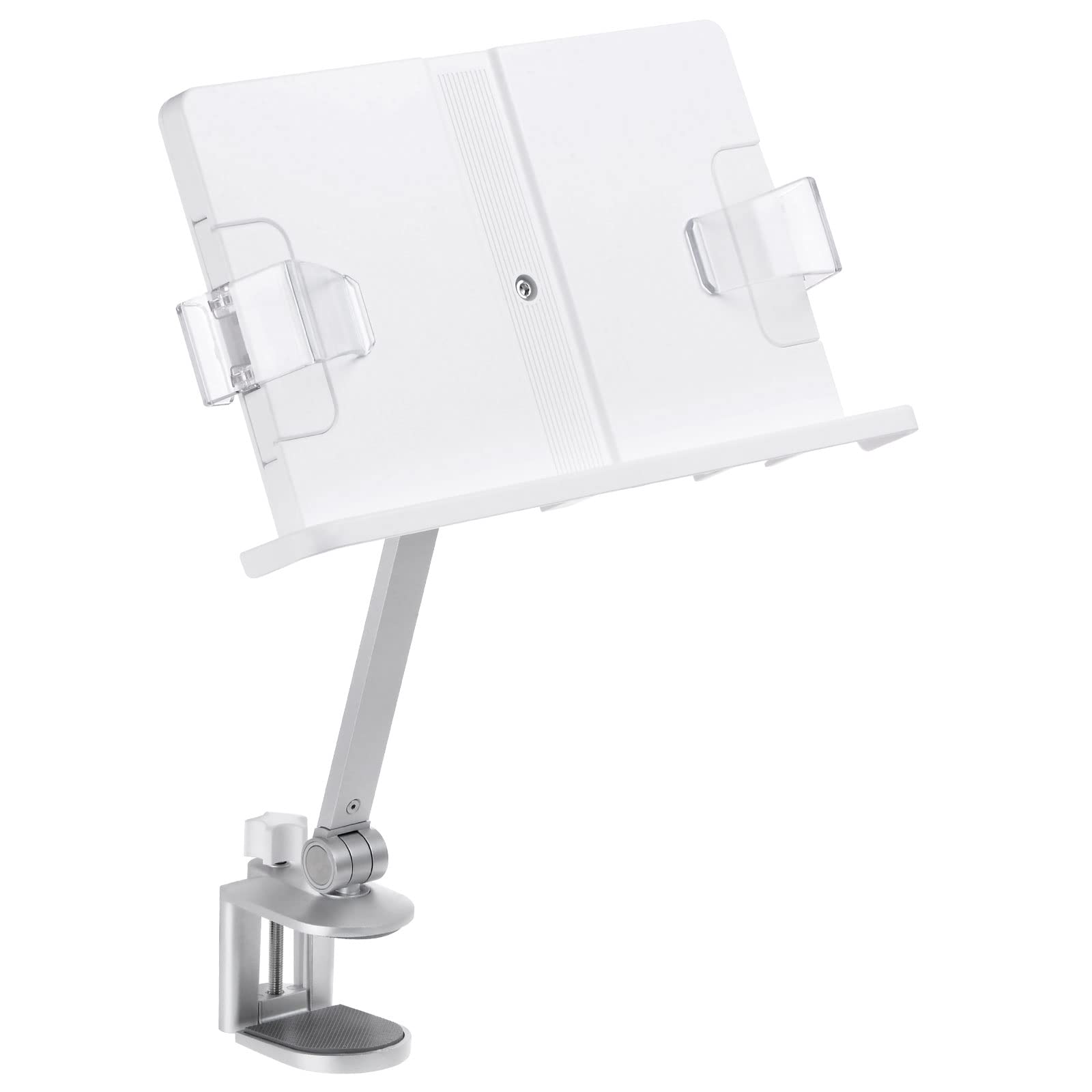 PATIKIL Book Stand for Reading, Metal Reading Rest Book Holder with Page Clips, Height Angle Adjustable, 360° Rotating Arm Suitable for Sheet Music, Laptop