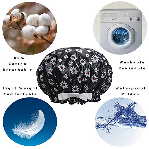 Waterproof Reusable Women Shower Caps 100% Cotton Print Bath Caps Hat Long Hair Perfect for Women - Thumbnail 5