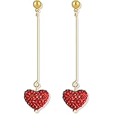 Red Heart Earrings for Women Sparkle Long Tassel Heart Earring Statement Red Rhinestone Valentines Day Earrings For Valentines Day Birthday
