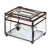 J Devlin Box 583 Beveled Glass Jewelry Box Translucent Pink Champagne Heart Charm Romantic Trinket Keepsake Gift