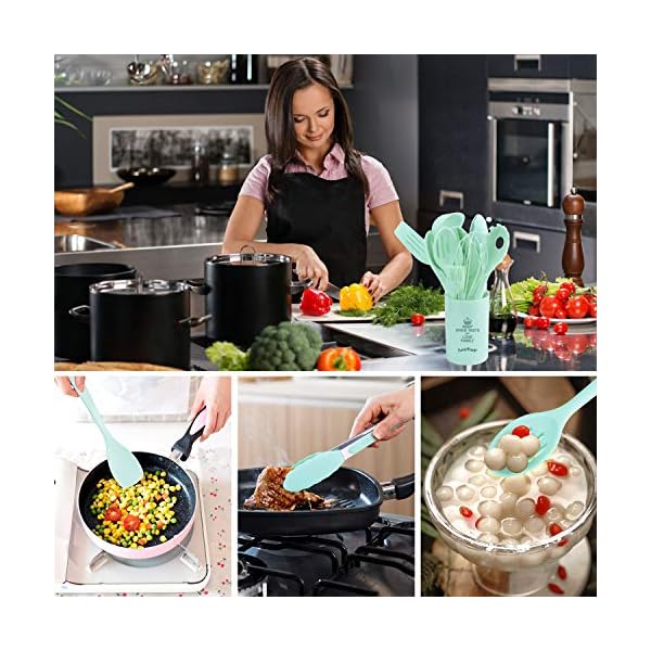 11in1 Silicone Cooking Kitchen Utensil Set, BPA Free Non Toxic Heat Resistant Nonstick Silicone Turner Tongs Spatula…
