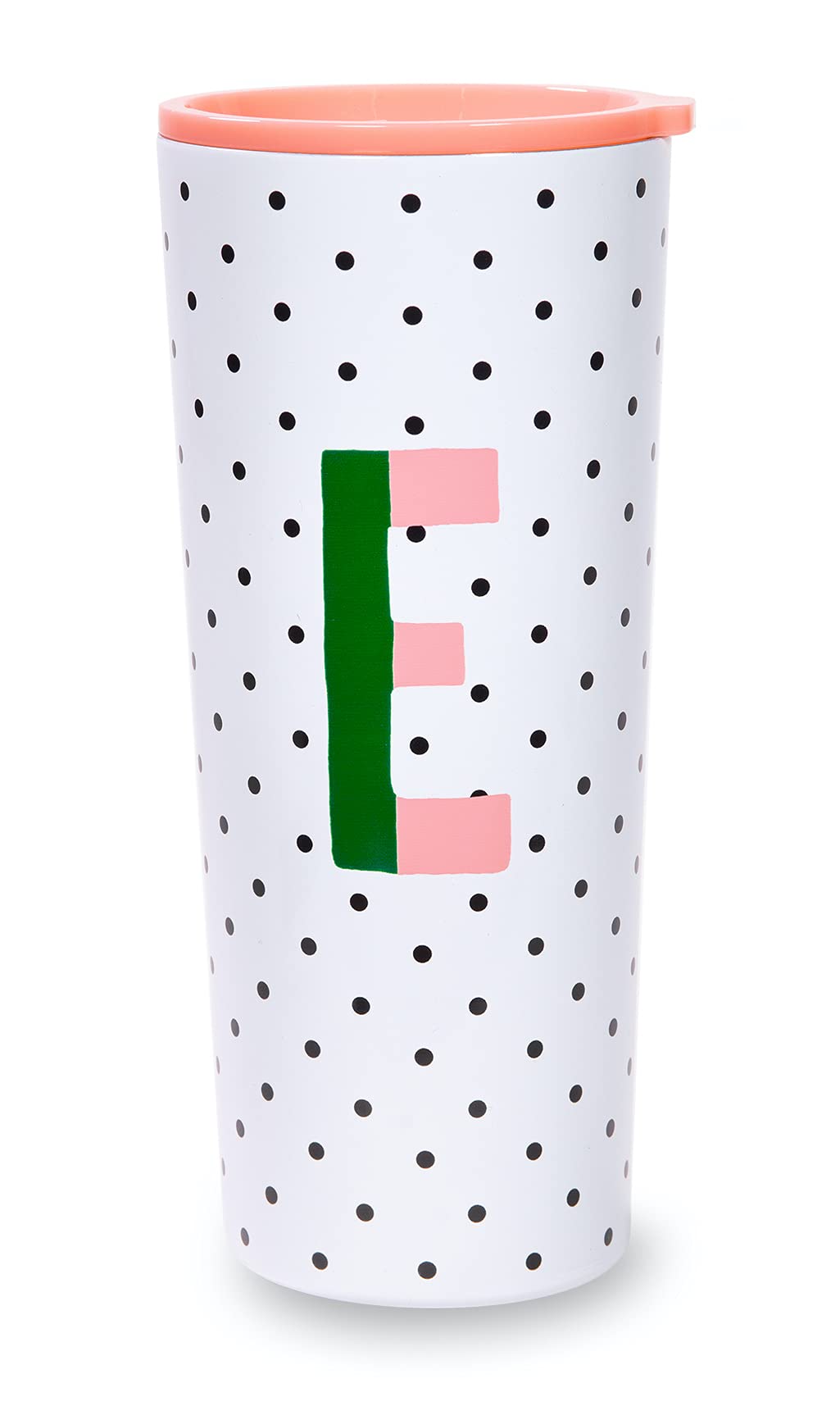 Kate Spade New York Insulated Stainless Steel Initial Tumbler, 24 Ounce Double Wall Travel Cup with Lid, E (Pink)