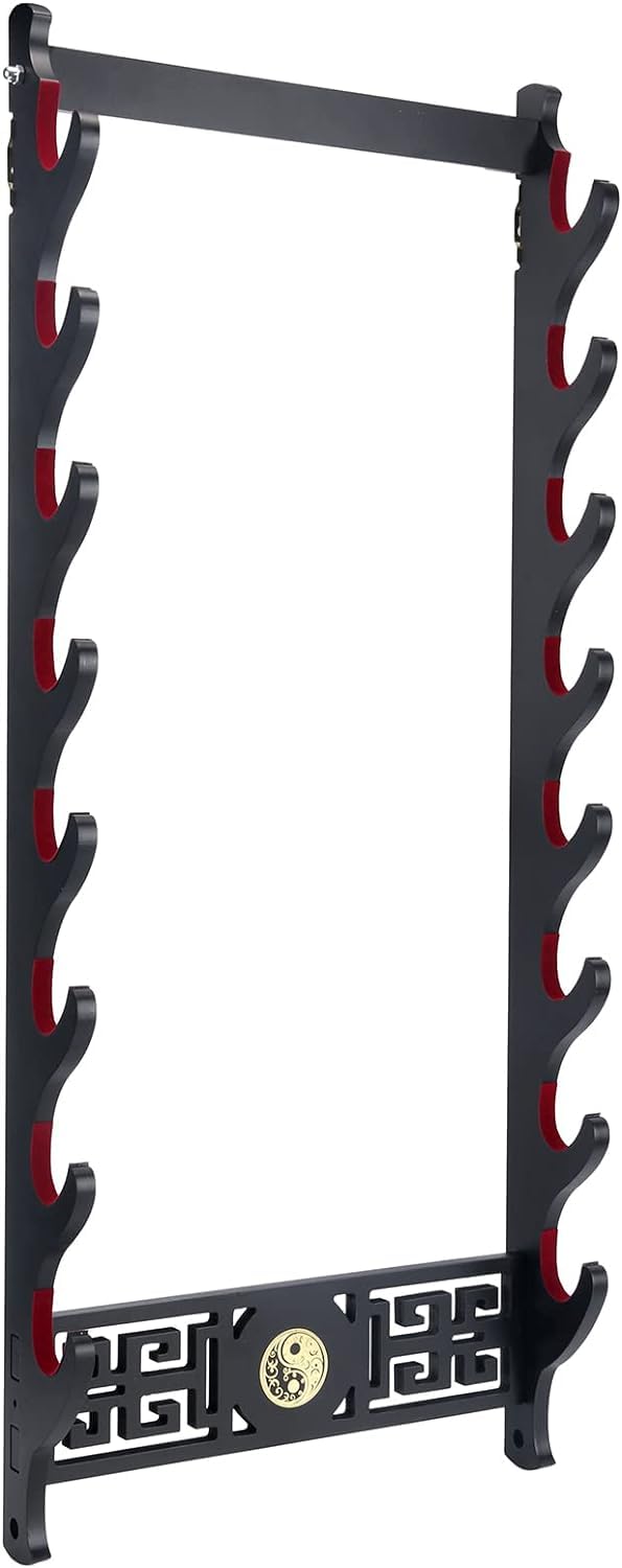Dfdvye Sword Holder Katana Wall Mount - 8-Tier Tai Chi icon Velvet Padded Katana Holder Samurai Sword Display Rack Wand Lightsabe Wakizashi Sword Stand Display Hanger