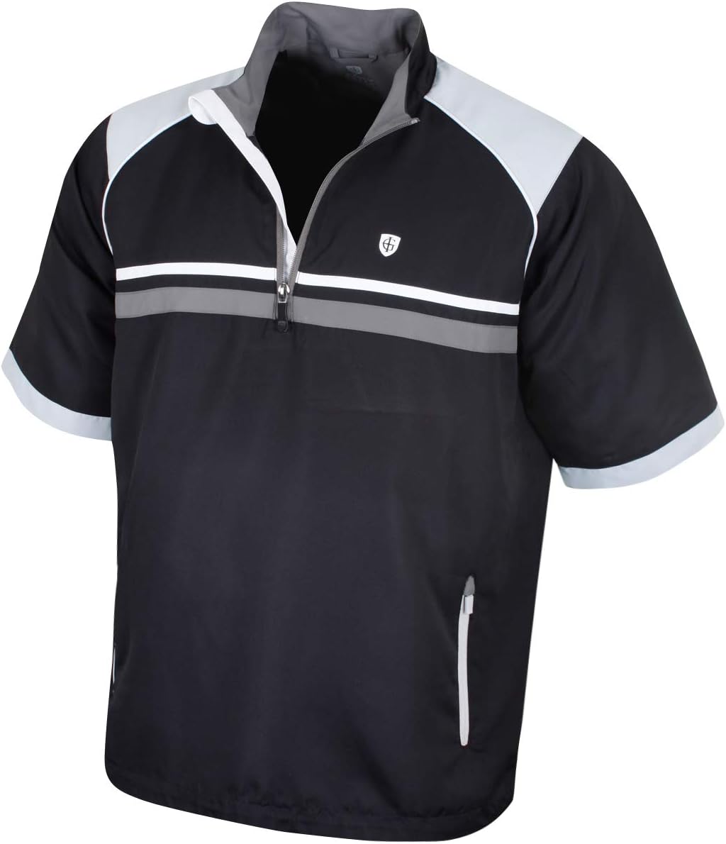 Island Green Golf IGTOP1795 Mens Water Repellent Half Zip Windstopper Sports Jacket, Black/Bedrock Grey, S