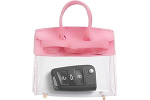 smilfuy Mini Creative Car Key Case, Small Transparent Handbag Key Holder Wallet, Keychain Bag Car Key Fob Case Cute Present for Woman Girl (Pink)