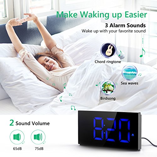 Digital Alarm Clock Pictek 5 Inch Dimmable LED Screen, Kids Desk Clock with Snooze Function for Bedroom Living Room Office (Without Adapter) (Y Blue)