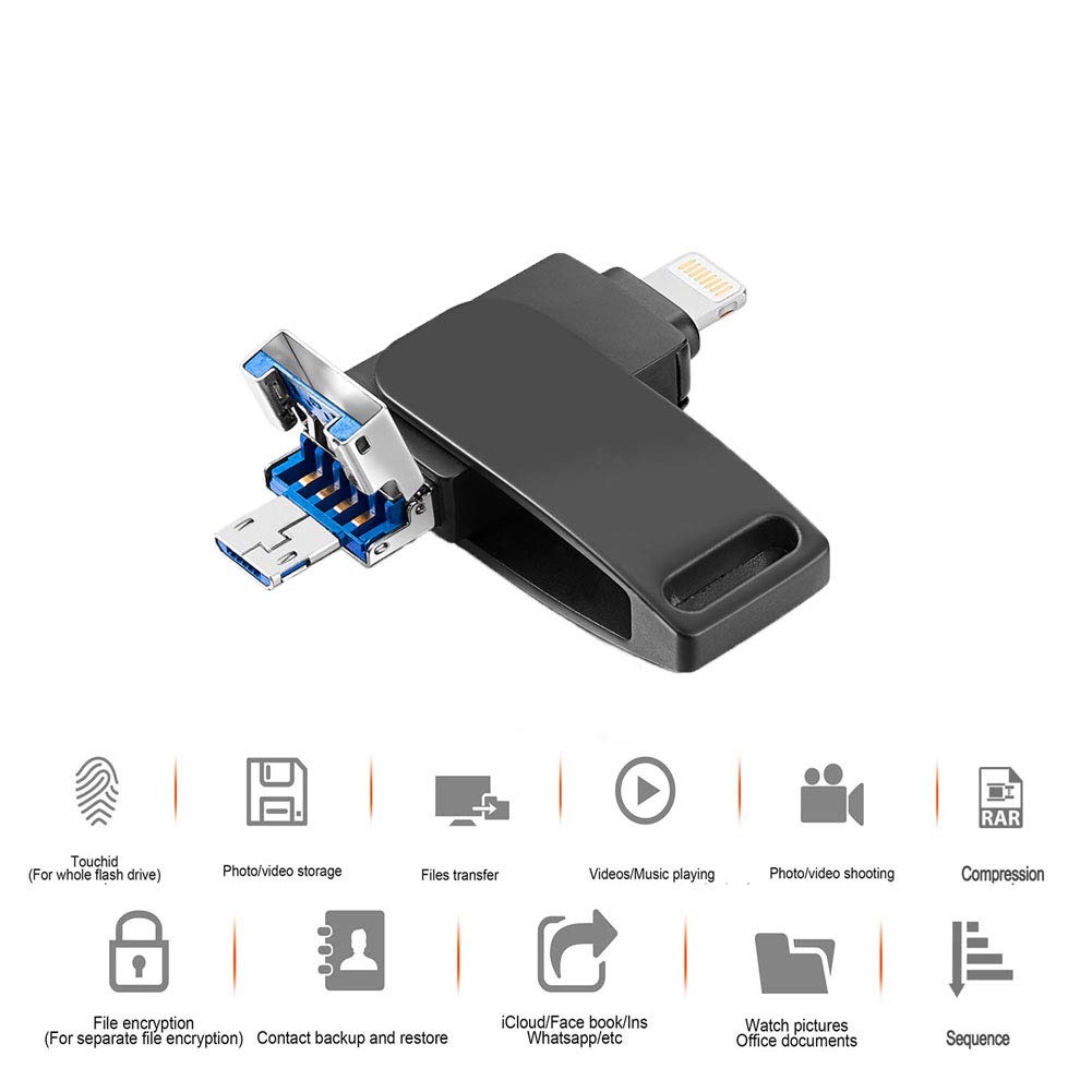 iOS USB Flash Drive 128GB - USB 3.0 Zinc Alloy Memory Stick External Storage Compatible iPhone/PC/iPad/Android More Devices USB Port (Gray)