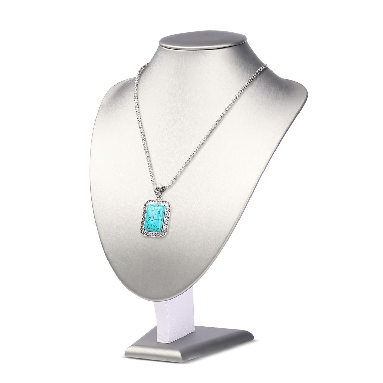 Flexzion Necklace Bust Display Stand - 11 Inch 3D Mannequin Gray PU Plastic Necklace Display Holder for Home, Boutique & Trade Shows - Jewelry Display for Selling Necklace, Pendants, Chokers, Lockets