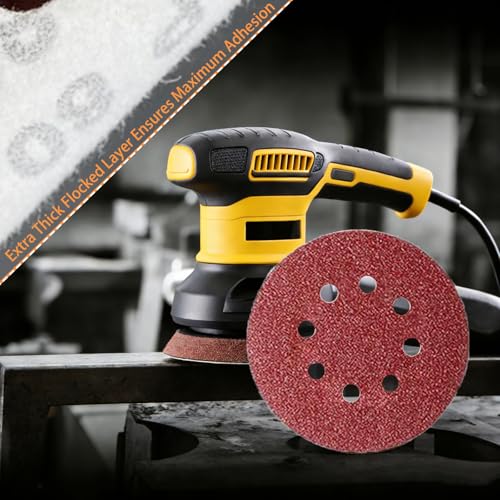 Sandpaper 100 Pieces 5 Inch with 8 Holes Dustless Hook-and-Loop Circular Sanding Discs Sandpaper Assorted Assortment from 60 to 600 Gritsï¼Ë†60/80/100/120/150/180/240/320/400/600ï¼â€°