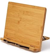 Bamboo Book Stand Cookbook Holder Magazine Holder Desk Reading with 5 Adjustable Height, Foldable...