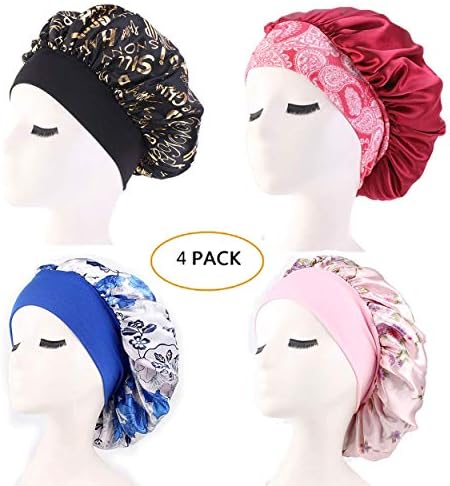 1Pack/2Packs/4Packs Luxury Wide Band Satin Bonnet Cap Comfortable Night Sleep Hat Hair Loss Cap