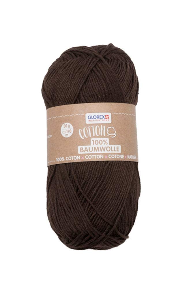 Glorex 100% Cotton Yarn, Versatile for Knitting, Crocheting and Crafts, Soft, Durable, Washable, 50g, Approx. 170m, Brown