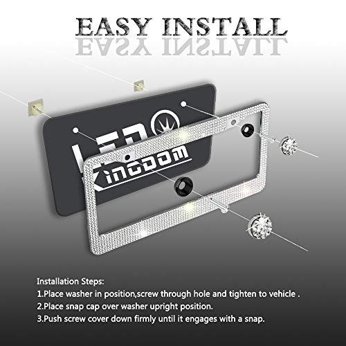 LEDKINGDOMUS Diamond License Plate Frame, 2PCS Rhinestone Stainless Steel Bling License Plate Cover with Anti-Theft Screw Caps(White) - Thumbnail 3