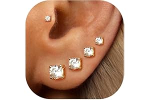 ÌF ME 5 Pairs 14K Gold Plated Stud Earrings for Women, Hypoallergenic Earring Sets for Multiple Piercing, Premium Cubic Zirconia Studs Earrings for Women