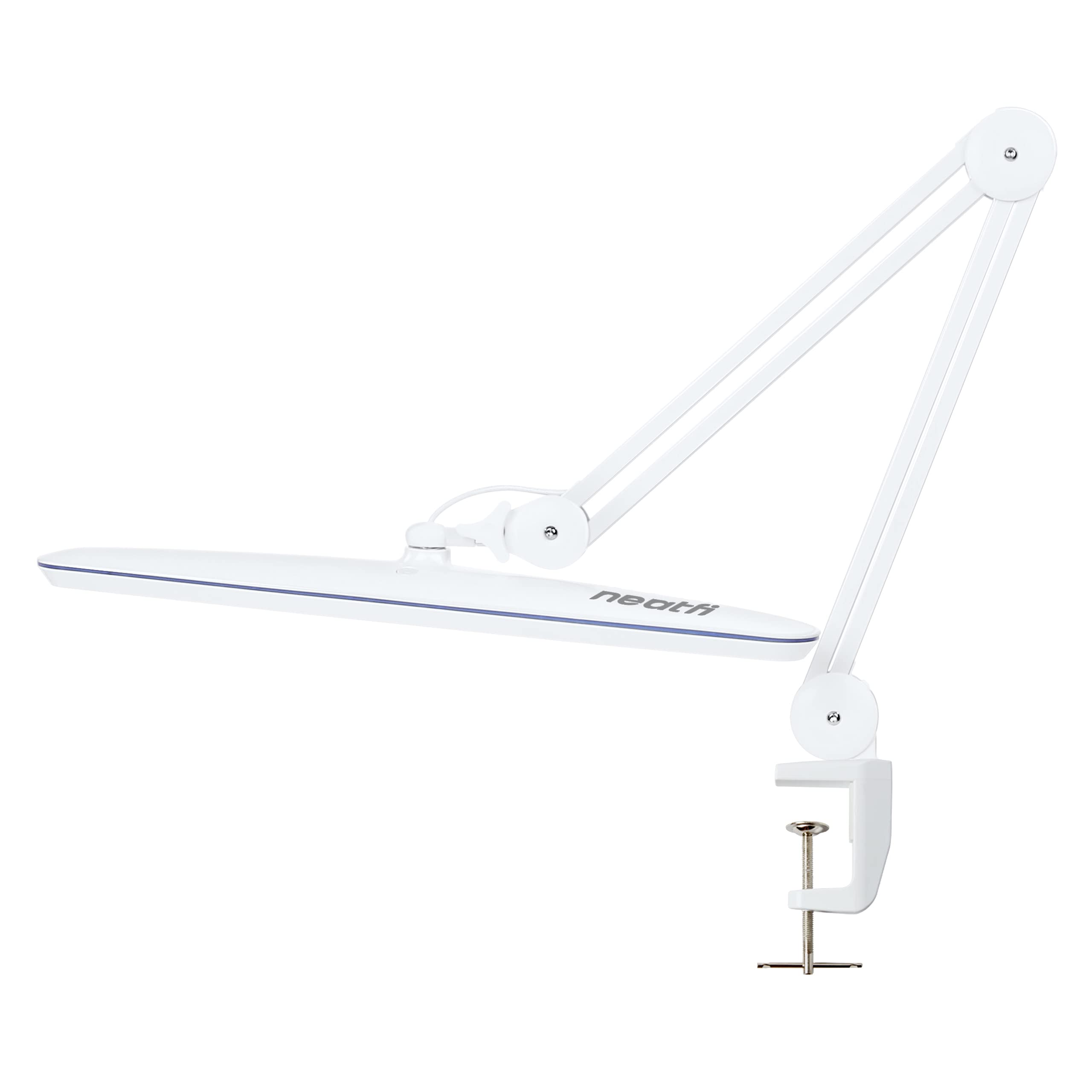 Neatfi XL 2,200 Lumens 24W LED Desk Lamp – 58cm Wide Shade | Dimmable Eye-Caring Task Light | Adjustable Arm | Home Office, Study, Crafts & Nail Tech (White, 58cm)