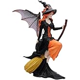 Comfy Hour Fairyland Collection 8” Dark Fairy Witch Riding On Magic Broom Figurine, Halloween Theme Gift, Home Decoration and Collectibles, Polyresin