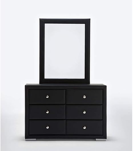 Artikle Leather Black 6 Drawer Dressing Table with Mirror