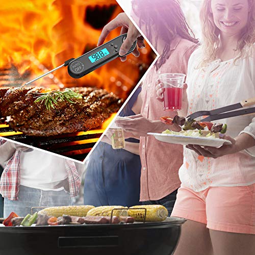 Meat Thermometer,Cuteadoy IP67 Waterproof Fast Folding Digital Instant Read Thermometer BBQ Thermometer with Calibration and Backlit Function Cooking Thermometer for Food,Milk,Grill,Bath (Black) - Thumbnail 3