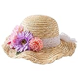 Connectyle Kids Summer Straw Hat with Flowers Beach Sun Protection Hats for Girls