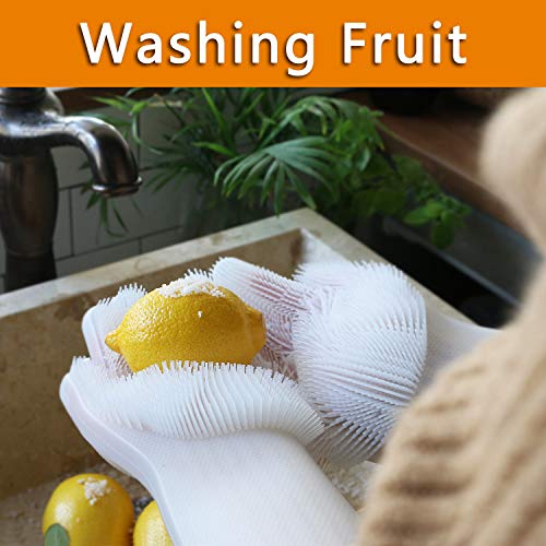 ThxToms Reusable Silicone Dishwashing Gloves, Pair of Rubber Scrubbing Gloves for Dishes, Wash Cleaning Gloves with Sponge Scrubbers for Kitchen, Bathroom and Car (Blue)