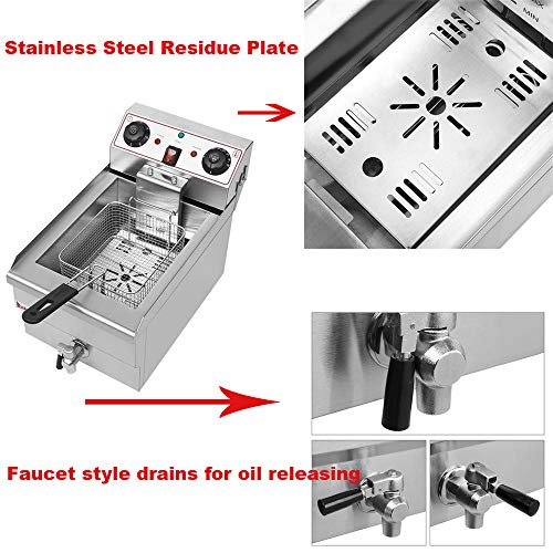 11.8L Electric Deep Fryer with basket Stainless Steel Electric Countertop Deep Fryer Basket French Fry Restaurant Home Kitchen, 110V/1500W Max (C-11.8L)